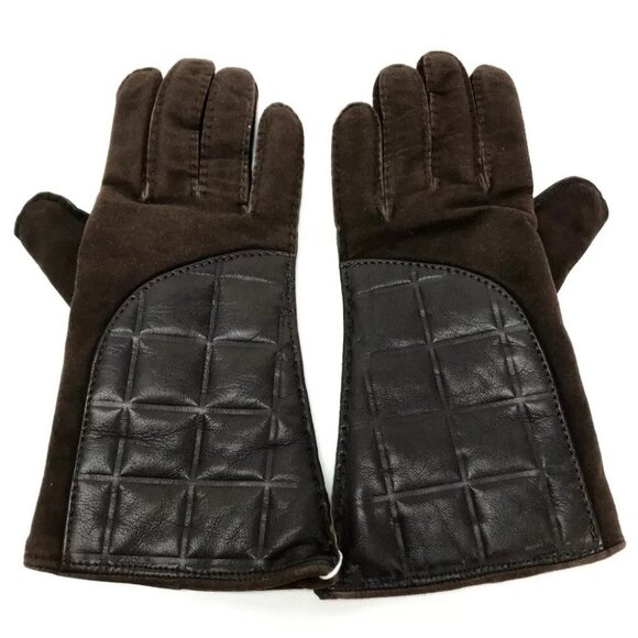 UNUSED CHANEL Chocolate bar Leather Gloves Dark Brown - Picture 1 of 11